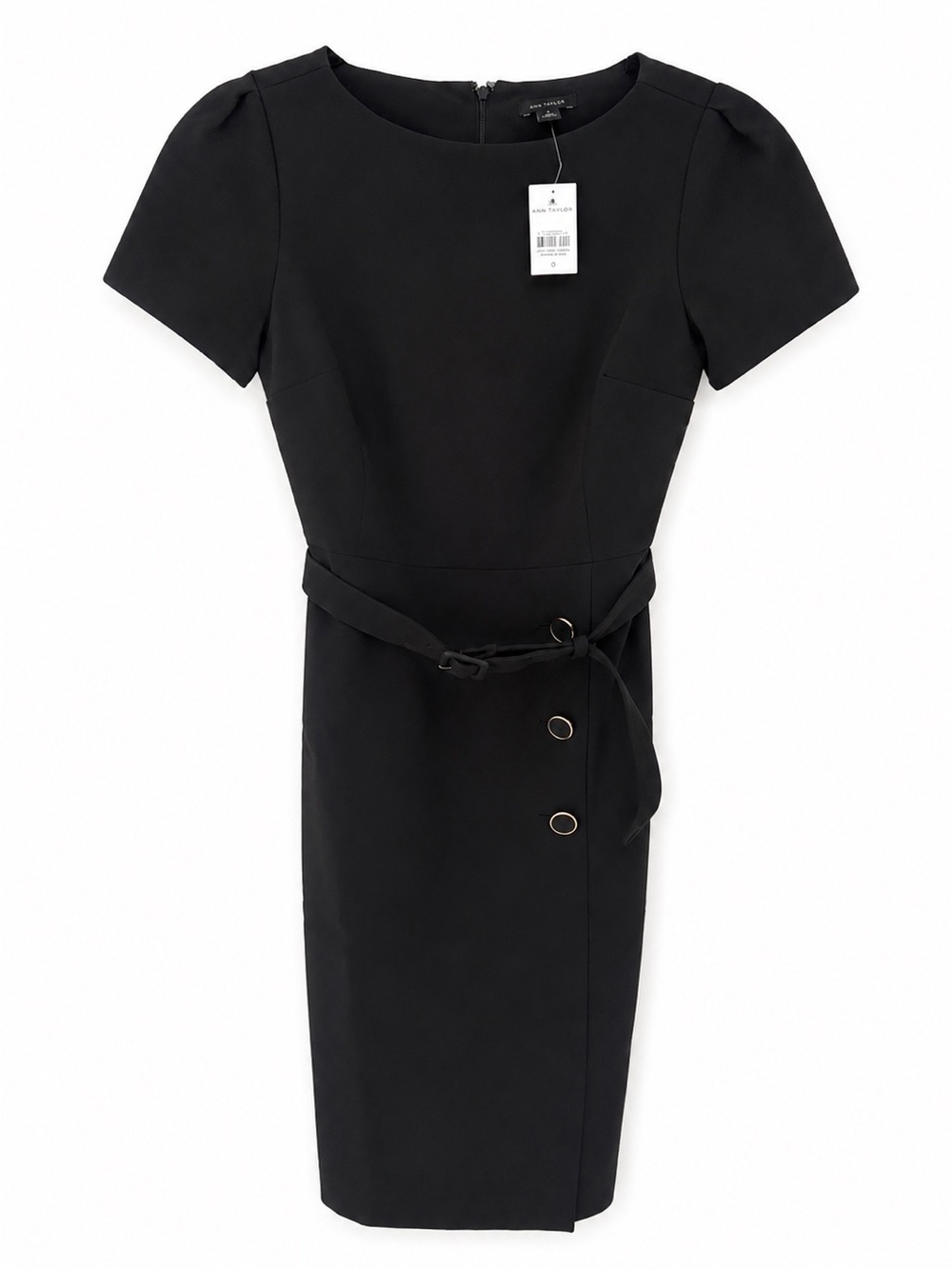 NWT Ann Taylor Black Belted Sheath Dress Size 0 Short Sleeve
